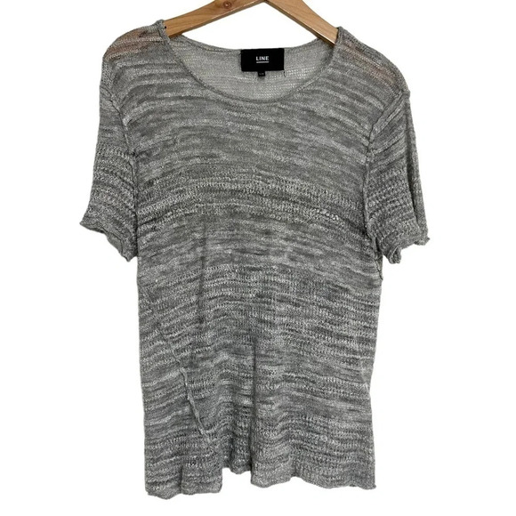 LINE the Label L gray & white‎ lightweight linen blend knit short sleeve top - Picture 1 of 5
